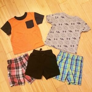 5 Piece Lot Boys 2T Toddler Summer Spring T-Shirt Shorts Clothing Clothes EUC